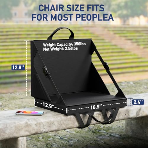 Stadium Seats with Back Support - Folding bleacher Chair for Beach and Camping - Portable Bleachers Cushions for Adults and Kids - Foldable Outdoor Lawn Bench for Camp (Black)
