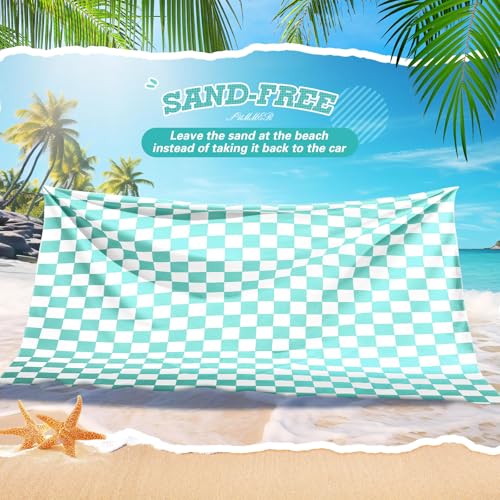 Peryiter Checkered Giant Beach Blanket 71 x 71 Inch Oversized Sandproof Towel Stripe Microfiber Quick Dry Lightweight Huge Blanket for Summer Hawaii Beach Travel Essentials Accessories(Green) - color: Green