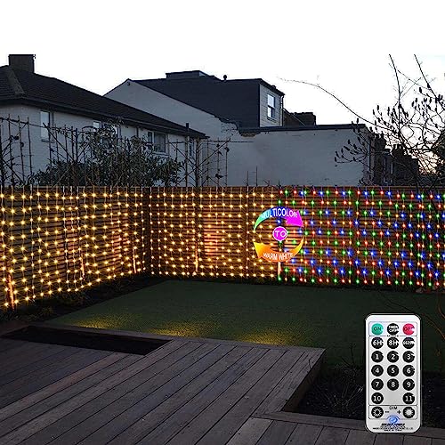 ZAIYW Curtain Lights Outdoor 20Ft×3Ft, 300 LED Color Changing Fence String Lights with Plug Remote, Waterproof Light Curtain for Stair Railing Eaves Decor (Warm White & Multicolor) - color: Warm White & Multicolor, size: 20Ft x 3Ft