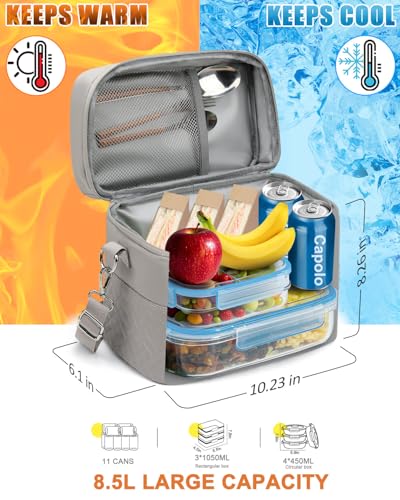Capolo Lunch Box for Women Men Adults,Insulated Lunch Bag Leakproof Lunch Cooler Box with Removable Strap Cute Lunch Tote Bags Reusable Thermal Lunchbox for Work Picnic(Small,Khaki Gray) - color: Khaki Gray, size: Small