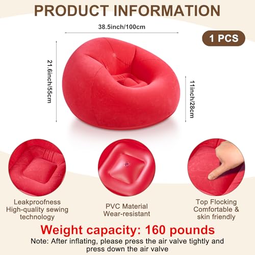 Realspring Inflatable Bean Bag Chairs for Adult Blow up Chairs Lazy Sofa Folding Portable Inflatable Chair for Movie Outdoor Room Bedroom Reading Camping(Red) - color: Red