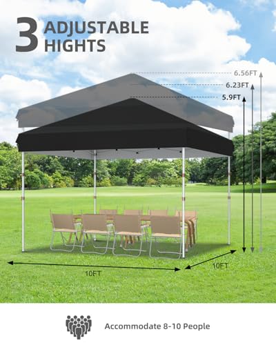 10x10 Pop Up Canopy Tent Outdoor Canopy with No Removable Sidewall One-Person Set Up Heavy Duty Commercial Instant Tent Shelter-Black - color: Black, size: 10x10FT/0-Sidewall
