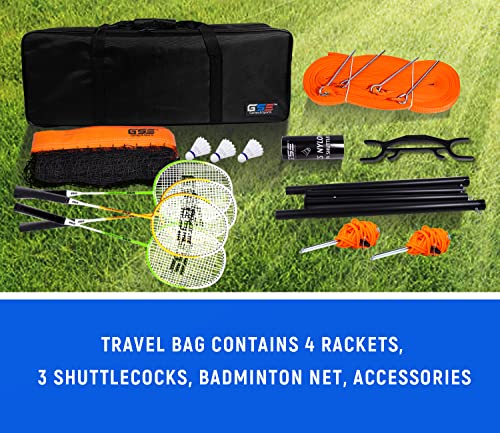 GSE Games & Sports Expert Outdoor Yard Sports Net Game Set for Backyards, Parks, Beach, Lawn. Volleyball Set, Badminton Set OR Volleyball & Badminton Combo Set Available - style: Pro Badminton Set