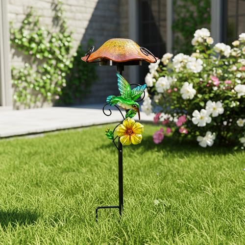 Solar Outdoor Lights Decorative Solar Glass Mushroom Lights Waterproof LED Yellow Garden Stake Light for Walkway Pathway Lawn Patio Yard Decorations. - color: Orange