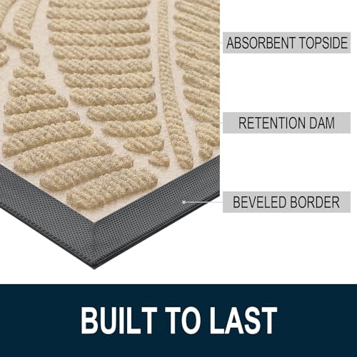 Colorxy Waterproof Doormat, Sturdy Natural Rubber Front Indoor Mat, Non Slip Low Profile Indoor Outdoor Door Mats, Stain and Fade Resistant Floor Mat, Easy Clean Patio Entrance Mat, 47x32, Beige - color: Beige, size: 47" X 32"