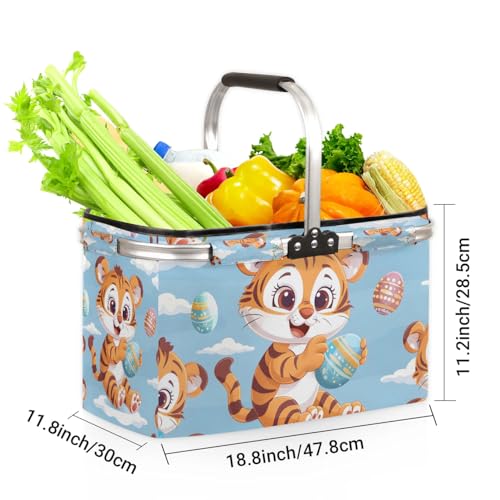 Folding Picnic Basket/Grocery Basket/Laundry Basket /40L Extra Large Market Baske Collapsible Portable - color: Tigers(style 1)