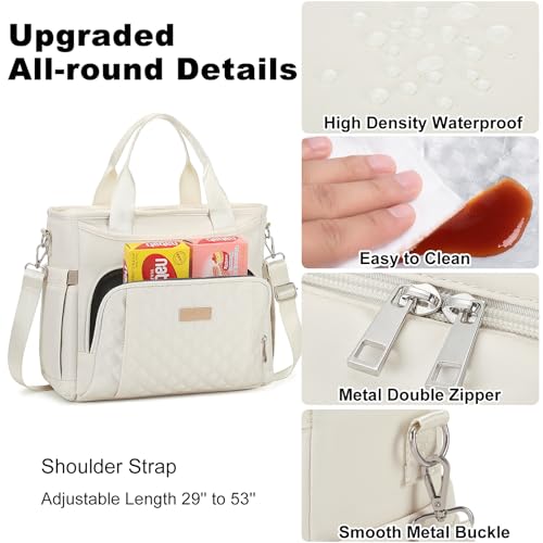 AIJIEKE Extra Large Lunch Bag for Women & Men, Insulated Leakproof Lunch Box for Work, Reusable Adult Lunch Tote with Shoulder Strap, Multi-Pocket Cooler Bag for Office, Picnic, Beach, Beige - color: Beige