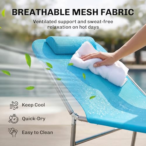 Outsunny Folding Chaise Lounge Pool Chairs, Outdoor Sun Tanning Chairs with Pillow, Reclining Back, Steel Frame & Breathable Mesh for Beach, Yard, Patio, Blue - color: Blue