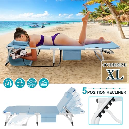 ABORON Heavy Duty Tanning Chair, Outdoor 5-Position Folding Chaise Lounge Chair with Pad, Portable Beach Lounge Chair for Outdoor Sunbathing Patio Pool Lawn Deck Poolside - color: Slate Blue, style: Lounge Chair
