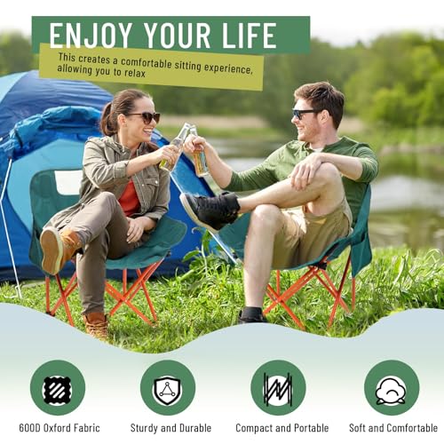 2 Pack Compact Camping Chairs Portable Folding for Outside with Carry Bag Lightweight Moon Chairs for Travel Picnic Hiking Beach Fishing, 600D Oxford, Supports 330lbs(Green) - color: Green