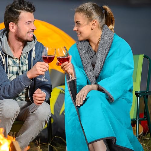 Tirrinia Waterproof Outdoor Blanket with Sherpa Lining, Windproof Triple Layers Warm Comfy Foldable for Camping Stadium, Beach, Picnic, Grass, Concerts, Car, Dog, 51''X 59'' & 59''X 80'' - color: Aqua/Grey, size: 59” X 80”