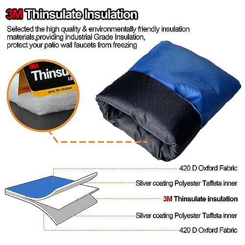 Enlarge Outdoor Faucet Cover for Winter Freeze Protection, 3M Thinsulate, 10”H x 6.3”W Hose Bib Covers for Wall Taps Outside, Waterproof & Frost Free Insulated Spigot Cover, 2 Pcs Faucet Socks - Blue - color: Blue, size: 6.3"W x 10"H (2pcs)