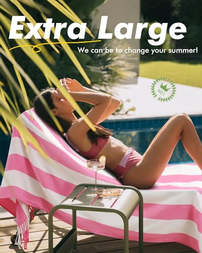Genovega 6 Packs Oversized Stripe Turkish Beach Towel 74"x38" Thin Quick Dry Sand Free Pool Swim Towels Large XL Clearance Blanket Adult Travel Vacation Accessories Essentials Mulite Stripe - color: Lightblue Lightgreen Pink Purple Orange Yellow
