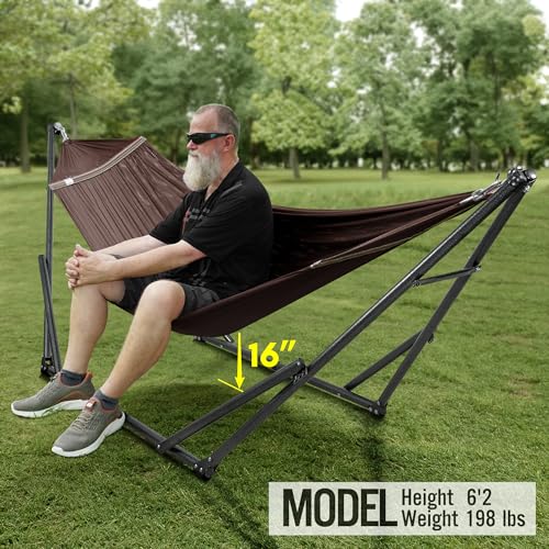 Tranquillo Universal Double Hammock with Stand Included for 2 Persons/Foldable Hammock Stand 600 lbs Capacity Portable Case - Inhouse, Outdoor, Camping, Brown - color: 1. Brown