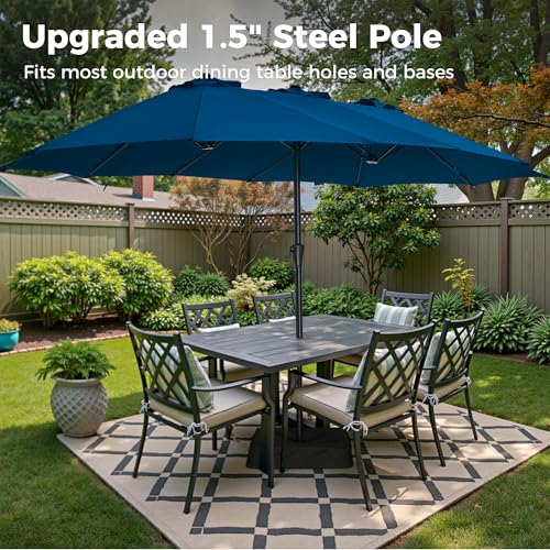 SUPERJARE 13FT Outdoor Patio Umbrella with Base Included, Double Sided Pool Umbrellas with Fade Resistant Canopy, Large Table Umbrella for Deck, Market, Backyard - Navy Blue - color: Navy Blue, size: 13FT