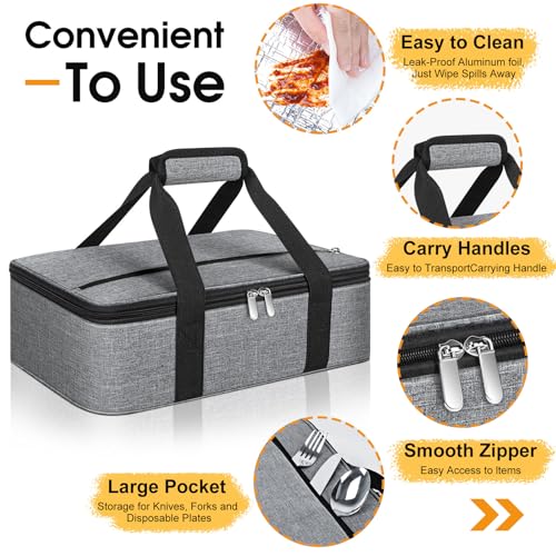 Insulated Casserole Carrier, Portable Casserole Carrier for Hot or Cold Food Lunch Tote Warmer or Cooler Bag, Lasagna Lunch Bag for Potluck Parties- Fits 9" x 13" Baking Dish-Grey - color: Gray, size: 16x10x4 in