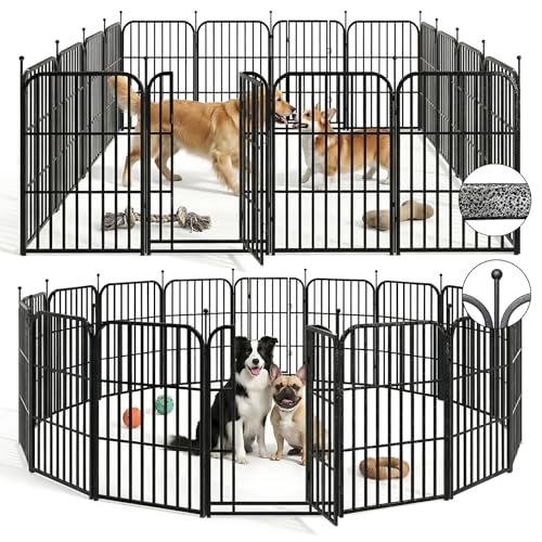 Metal Dog Playpen 40" 16 Panels with 2 Doors for Medium Large Dogs, Indoor Outdoor Exercise Pen for Yard RV Camping, Thickened Steel Tube, Gravity Lock & Ball Head Iron Rods - style: 40"H