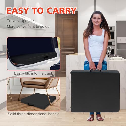 Portable 4Ft Folding Table, Heavy Duty Plastic Fold-in-Half Utility Foldable Table Small, Adjustable Height Plastic Folding Table with Carrying Handle for Camping & Party Indoor/Outdoor(Black) - color: Black, size: 4Ft