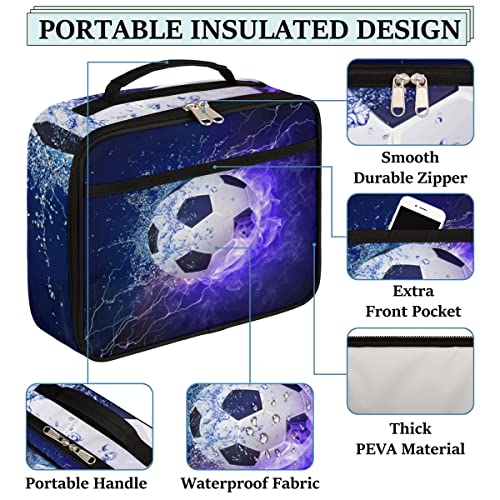 Kids Lunch Box for Boys Girls Purple Soccer Ball Sport Football Insulated Lunch Bag Reusable Small Cooler Bag Meal Containers Tote Kit for School Travel Women Men - color: purple soccer