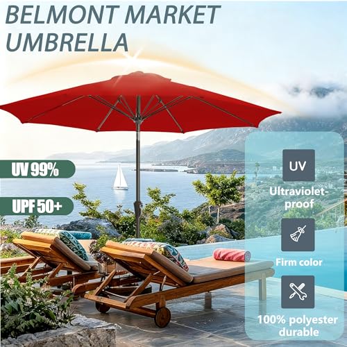 9FT Outdoor Patio Umbrella Outdoor pool Umbrella with Push Button Tilt and Crank, Market Umbrella 8 Sturdy Ribs UV Protection for Garden, Deck, Backyard (Red) - color: Red