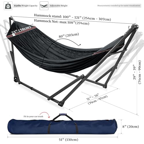 Tranquillo Universal Hammock Stand 600 lbs Capacity, Instant 20s Foldable, 3-Year Warranty Hammock with Stand, 2 Person Camping Revolutionary Portable No Screws, Premium Hammocks, Black - color: 1. Black