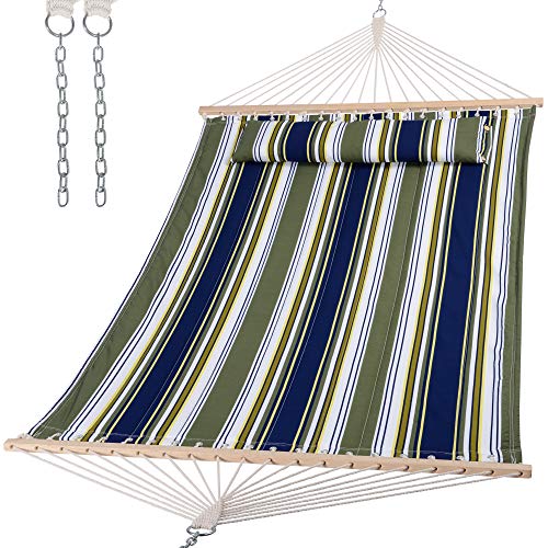 SUNCREAT Double Hammocks 2 Person with Extra Large Pillow, Non Fading Tree Hammocks for Outside, Blue&Aqua - color: Blue&aqua
