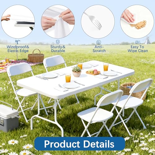 6FT Picnic White Spandex Table Cloth - 1 Pack Fitted Rectangle Tablecloth for Folding Tables, Washable Table Cover for Outdoor, Camping, Picnic, Banquet and Party(30" x 72") - color: White-6ft
