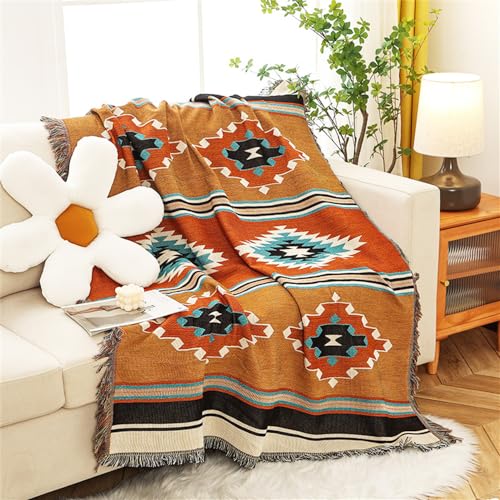 Homesy Boho Throw Blankets Southwestern Bed Throws Cover Reversible Green Aztec Southwest Blanket for Couch Chair Sofa Home Outdoor Beach Car Tent Travel Camping 51"x63" - color: Brown, size: 51"x63"