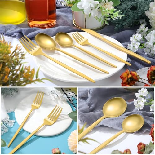 60 Pieces Stainless Steel Tableware Set Silverware Set Flatware Cutlery Utensils Spoon Fork Knives Service for 12 for Home Restaurant Apartment and Kitchens(Gold) - color: Gold