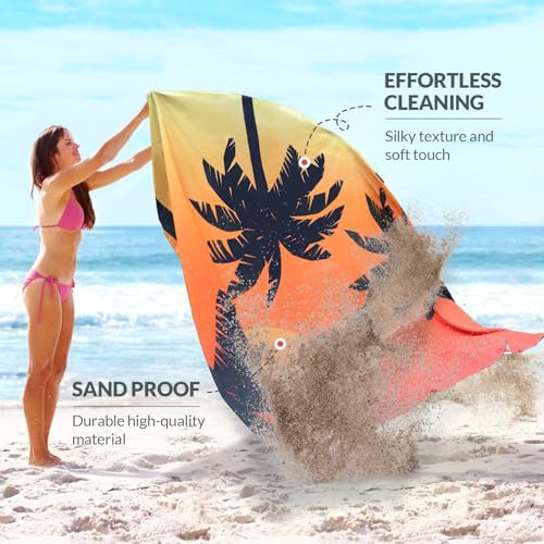 Beach Blanket, Waterproof Sandproof Beach Mat with Stakes and Inflatable Camping Pillow, 79" X 83" Quick Drying Lightweight & Durable Outdoor Picnic Mat with 4 Corner Pockets for Beach Camping - color: Coconut Tree