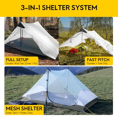 LANSHAN Ultralight Tent 3-Season Backpacking Tent for 1-Person or 2-Person Camping, Trekking, Kayaking, Climbing, Hiking - color: 2-person, white
