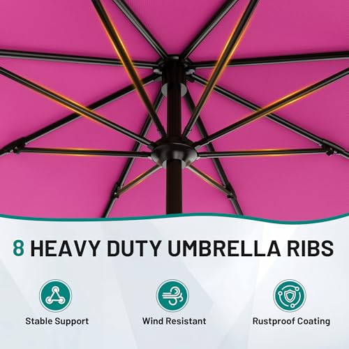 AreShark 9 FT Patio Umbrella for Outdoor, Outdoor Table Umbrella with Push Button Tilt and Crank, Outdoor Patio Umbrellas with 8 Sturdy Ribs for Market, Garden, Pool (Rose Pink) - color: Rose Pink, size: 9ft