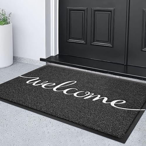 KILOCOCO Door Mat Black Welcome Mat Outdoor Doormat Non-Slip Front Door Mats for Entrance, 31"x47" - color: Welcome, size: 2'8" x 4' (Rectangular)
