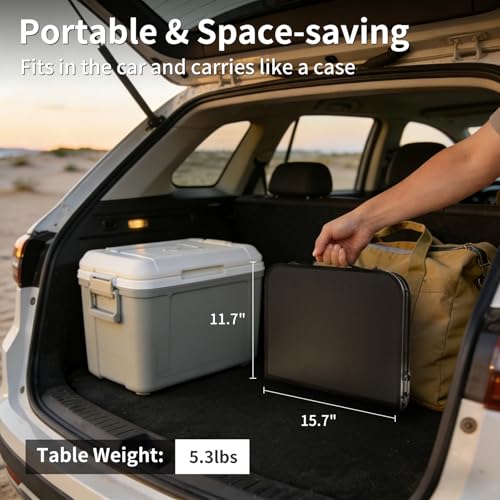 2FT Small Camping Portable Table, Black Aluminum Frame, Adjustable Height up to 21", Lightweight Carry Handle, Portable for Travel, Camping Outdoor Use - size: 2 ft × 1.3 ft × 1.78 ft H