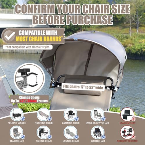 XL Universal Wind-Resistant Chair Umbrella Canopy, Extra Large Foldable UPF 50+ Sun Shade Attachment with Adjustable Clamp, Fits Most Beach, Camping, Lawn, Sports, Zero Gravity Chairs, Patented - style: XL