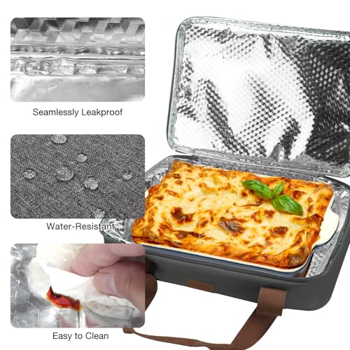 Expandable Casserole Carrier Bag - Double Decker Food Bag, Insulated Casserole Carrier for Hot or Cold Food, Lasagna Holder Tote for Picnics,Beaches,Traveling or Gifts - color: Grey