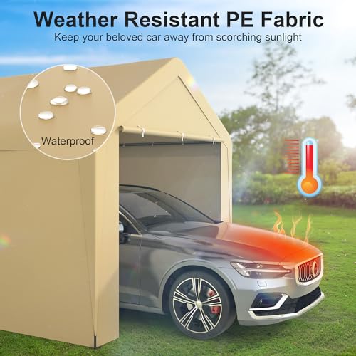Carport, 10‘ x 20’ Heavy Duty Portable Garage All-Season Car Canopy w/Removable Sidewall & Doors, Carport Canopy Party Tent w/Water-Resistant Tarp for Backyard (Yellow, 10‘ x 20’) - color: Yellow, size: 10' x 20' /with side