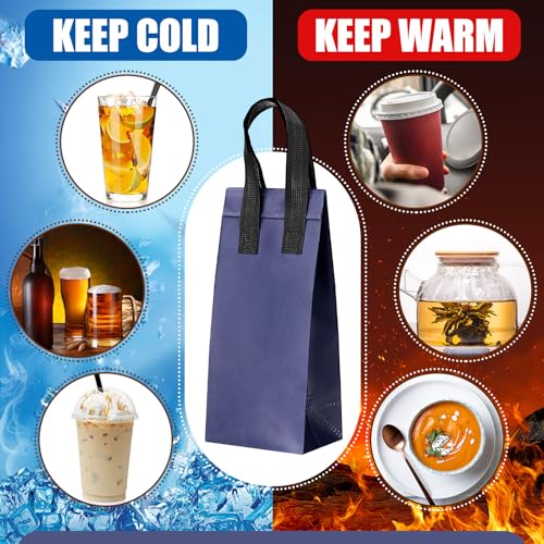 50 Pcs Navy Blue Insulated Single Cup Drink Carrier Bags Bulk Thermal Insulation Take Away Bags Portable Takeout Coffee Carrier Reusable Carriers with Handle for Hot Cold Beverage - color: Navy Blue