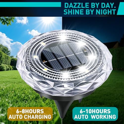 Solar Ground Lights,Solar Disc Light Outdoor Waterproof,Landscape Lighting Garden Lights for Pathway, Yard, Deck, Lawn, Patio, Swimming Pool, Walkway(Cool, 8Pack) - color: Cool colors, size: 8 Pack