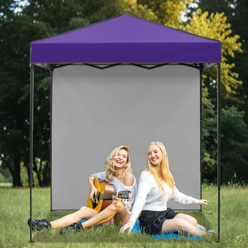 EAGLE PEAK 6x4 Instant Pop Up Canopy Tent with 1 Side Wall Panel, Straight Leg Sun Shelter, Portable Canopy with Carry Bag for Camping, Beach & Sports, Purple - color: Purple, size: One Wall
