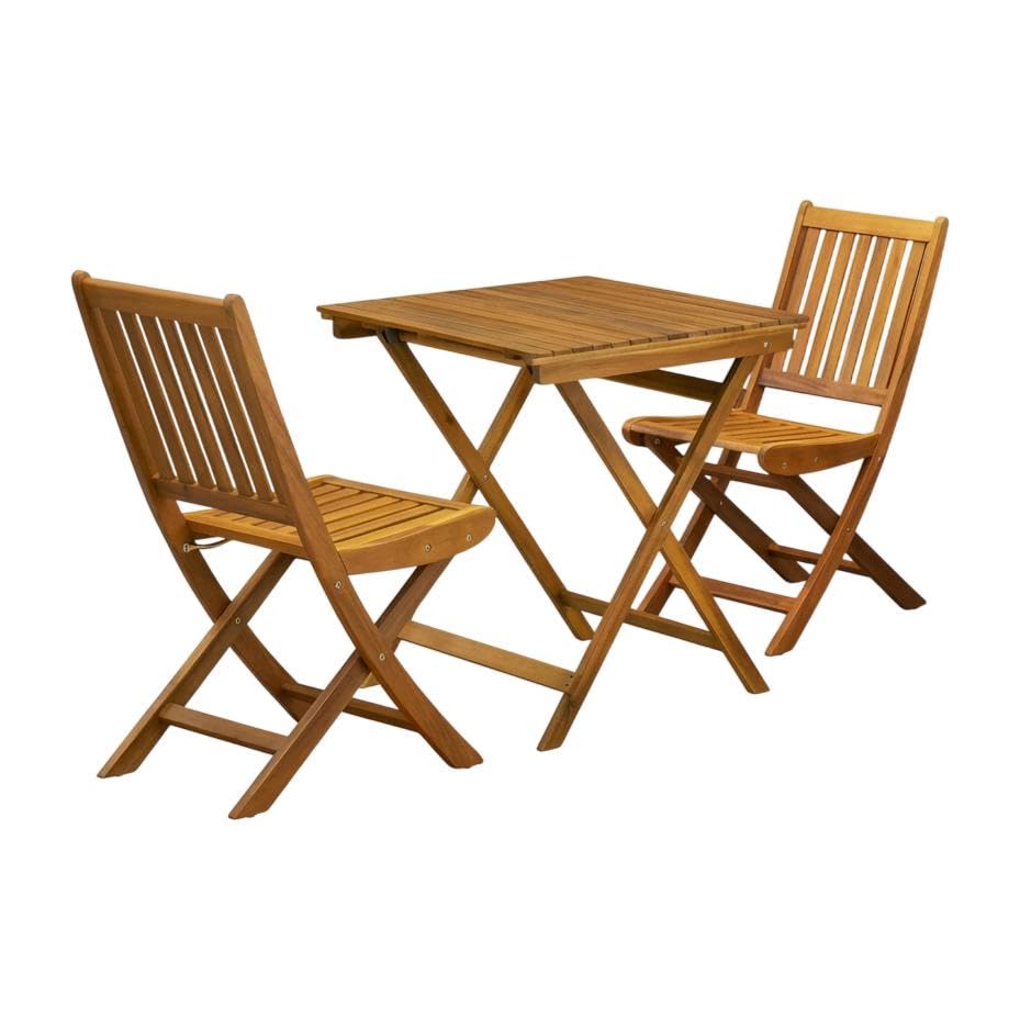 Wood-Tone Oil 3-Piece Outdoor Dining Set with Wooden Folding Table and 2 Camping Side Chairs, Wood-Tone Oil Finish, Durable and Portable
