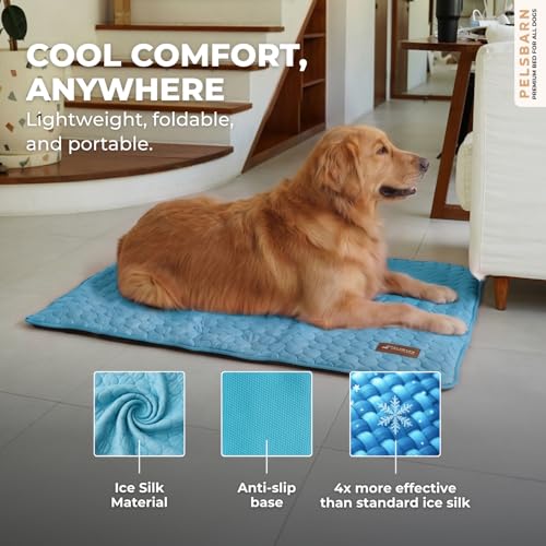 Pelsbarn Dog Cooling Mat- Ice Silk Summer Comfort, Self Cooling, Non-Slip Dog Pad, Durable & Washable, Mat for Extra Large Dogs 33 x 45, Support Shelter Dogs with Every Purchase (Blue) - color: Light Blue, size: Extra Large
