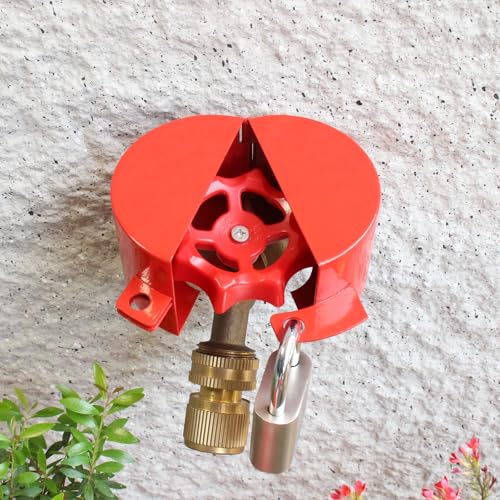 Outdoor Faucet Lock, Water Spigot Lock, Metallic Red with Padlock, Metal, Suitable for Garden Faucets, Hose Bib Lock, Water Hose, Hose Spigot, Prevent Water Theft, Child Proof - color: Red