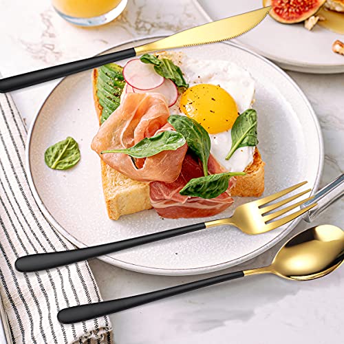 AARAINBOW 6 Pieces 18/8 Stainless Steel Flatware Set Portable Reusable Cutlery Set Travel Utensils Set Including Chopsticks Knife Fork Spoon Straws Cleaning Brush Dishwasher Safe (Black golden) - color: Black golden