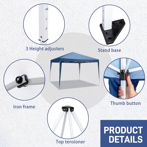 10x10ft Outdoor Pop Up Canopy Tents,Portable Instant Folding Shelter Gazebos,Waterproof Beach Tents,Easy Up Instant Commercial Canopy Tent,with Carry Bag,for Garden Camping Wedding Party BBQ (Blue) - color: Blue, size: 10x10ft