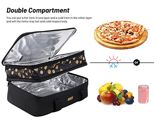MIER Insulated Double Casserole Carrier Bag for Lasagna Lugger, Potluck Parties, Picnic, Beach, Fits 9 x 13 Inches Baking Dish, Casserole Dish, Expandable, Black - color: Black