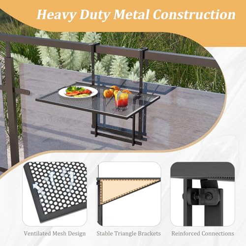 HAPPYGRILL Balcony Railing Table, Outdoor Folding Hanging Table with 5 Adjustable Heights, Heavy Duty Metal Hanging Bar Table for Patio, Garden and Deck