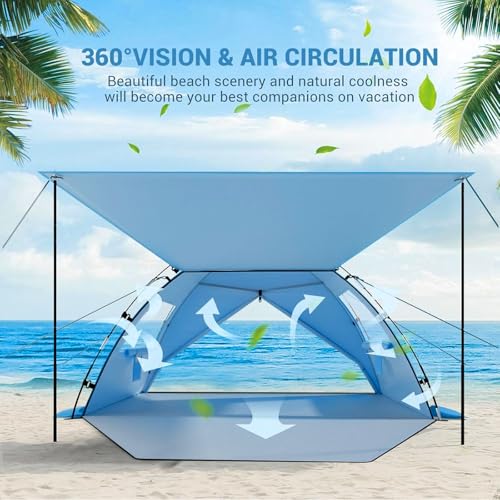 Elegear CumbreX™ Beach Tent Sun Shelter with Canopy, 4-5 Person Pop Up Beach Tent Cabana, Easy Setup UPF 50+ UV Protection Portable Lightweight Double Silver Coating Sun Shade Shelter - Dark Blue - color: Dark Blue, size: 4-5 Person