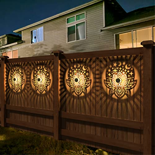 gardencave 2 Pack Solar Fence Lights Metal Solar Powered Outdoor Wall Deck Lights Lotus Theme Waterproof Fence Light for Garden Post Patio Backyard Yard Decor (Lotus, 2 Pack) - color: Lotus, size: 2 Pack