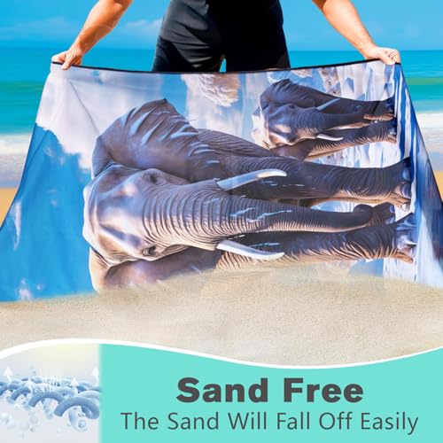 Glacier Elephant Beach Towel Oversized 36" x 72", Thin Lightweight Sand Free Quick Dry Microfiber Towel for Swimming Pool Cruise Camping Travel - color: Color_5